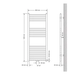 Badheizkörper Mittelanschluss 500x1200 mm Anthrazit gerade mit Wand Anschlussgarnitur LuxeBath