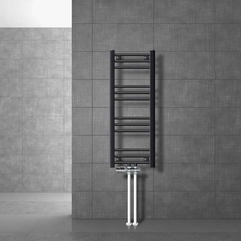 Badheizkörper Mittelanschluss 300x800 mm Anthrazit gerade mit Boden Anschlussgarnitur LuxeBath