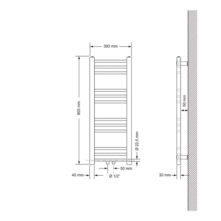 Badheizkörper Mittelanschluss 300x800 mm Anthrazit gerade mit Universale Anschlussgarnitur LuxeBath