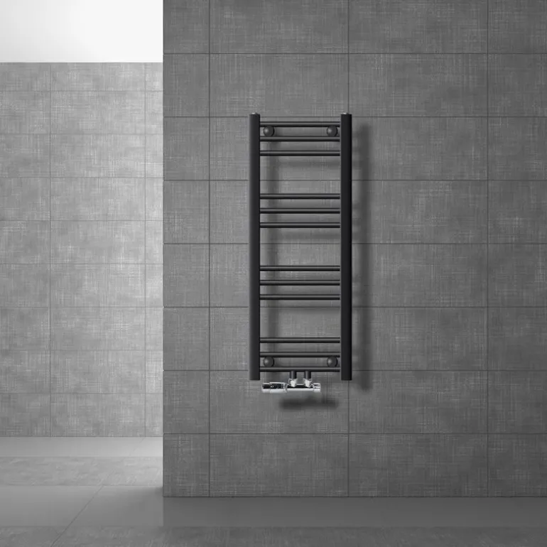Badheizkörper Mittelanschluss 300x800 mm Anthrazit gerade mit Wand Anschlussgarnitur LuxeBath