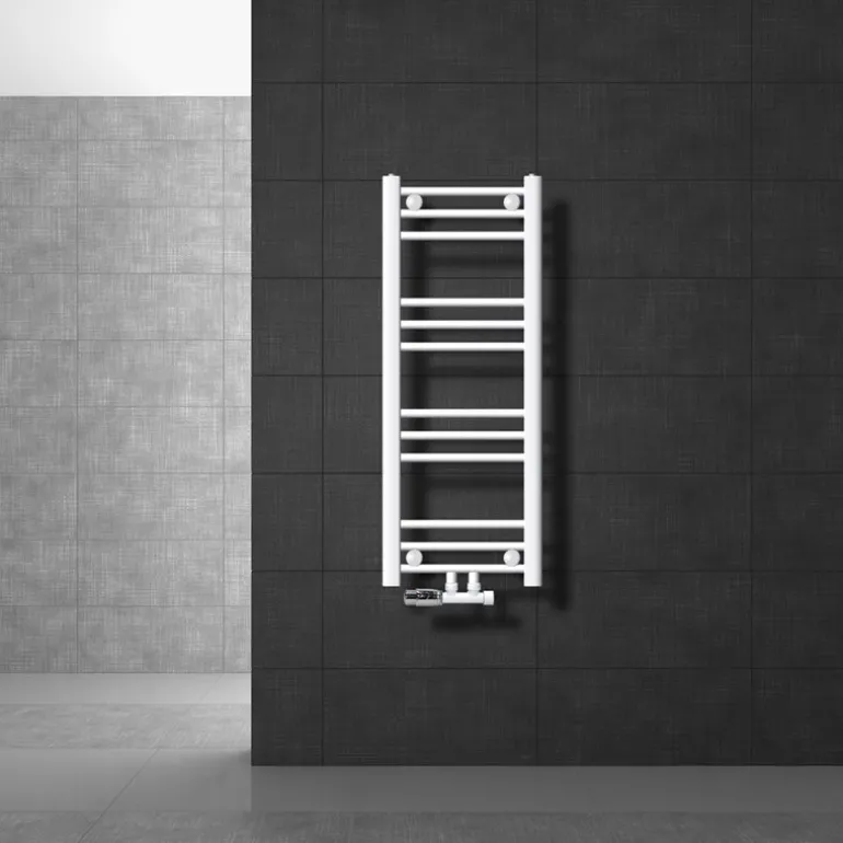 Badheizkörper Mittelanschluss 300x800 mm Weiß gerade mit Wand Anschlussgarnitur LuxeBath