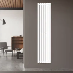 Badheizkörper Mittelanschluss 370x1600 mm Weiß mit Boden Thermostatventil LuxeBath