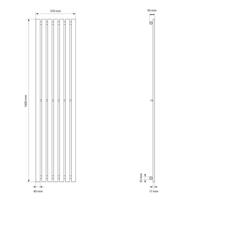 Badheizkörper Mittelanschluss 370x1800 mm Weiß mit Universal Thermostatventil LuxeBath