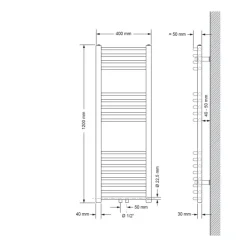 Badheizkörper Mittelanschluss 400x1200 mm Weiß gebogen inkl. Montagematerial LuxeBath