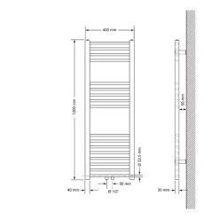 Badheizkörper Mittelanschluss 400x1200 mm Weiß gerade inkl. Montagematerial LuxeBath