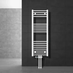 Badheizkörper Mittelanschluss 400x1200 mm Weiß gerade mit Boden Anschlussgarnitur LuxeBath