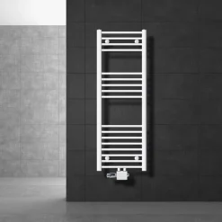 Badheizkörper Mittelanschluss 400x1200 mm Weiß gerade mit Universale Anschlussgarnitur LuxeBath