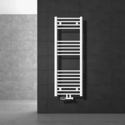Badheizkörper Mittelanschluss 400x1200 mm Weiß gerade mit Wand Anschlussgarnitur LuxeBath