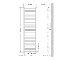 Badheizkörper Mittelanschluss 400x1500 mm Weiß gebogen inkl. Montagematerial LuxeBath