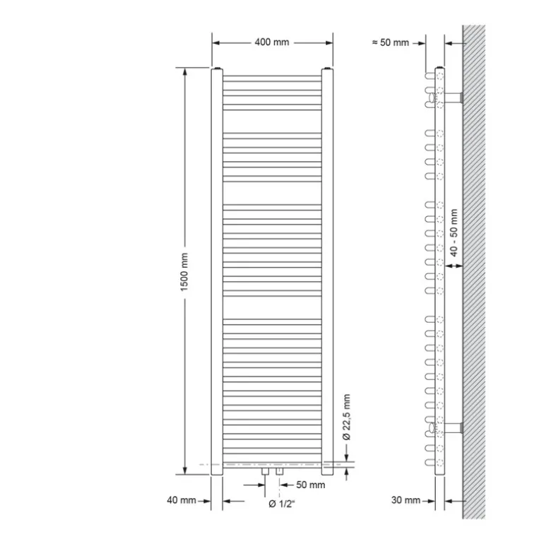 Badheizkörper Mittelanschluss 400x1500 mm Weiß gebogen inkl. Montagematerial LuxeBath