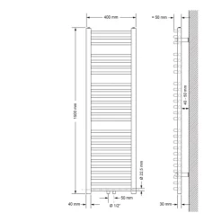 Badheizkörper Mittelanschluss 400x1500 mm Weiß gebogen mit Wand Anschlussgarnitur LuxeBath