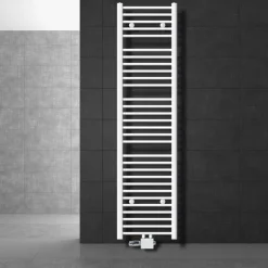 Badheizkörper Mittelanschluss 400x1800 mm Weiß gebogen mit Universale Anschlussgarnitur LuxeBath