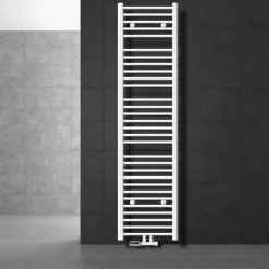 Badheizkörper Mittelanschluss 400x1800 mm Weiß gebogen mit Wand Anschlussgarnitur LuxeBath
