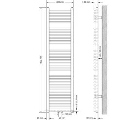 Badheizkörper Mittelanschluss 400x1800 mm Weiß gebogen mit Wand Anschlussgarnitur LuxeBath