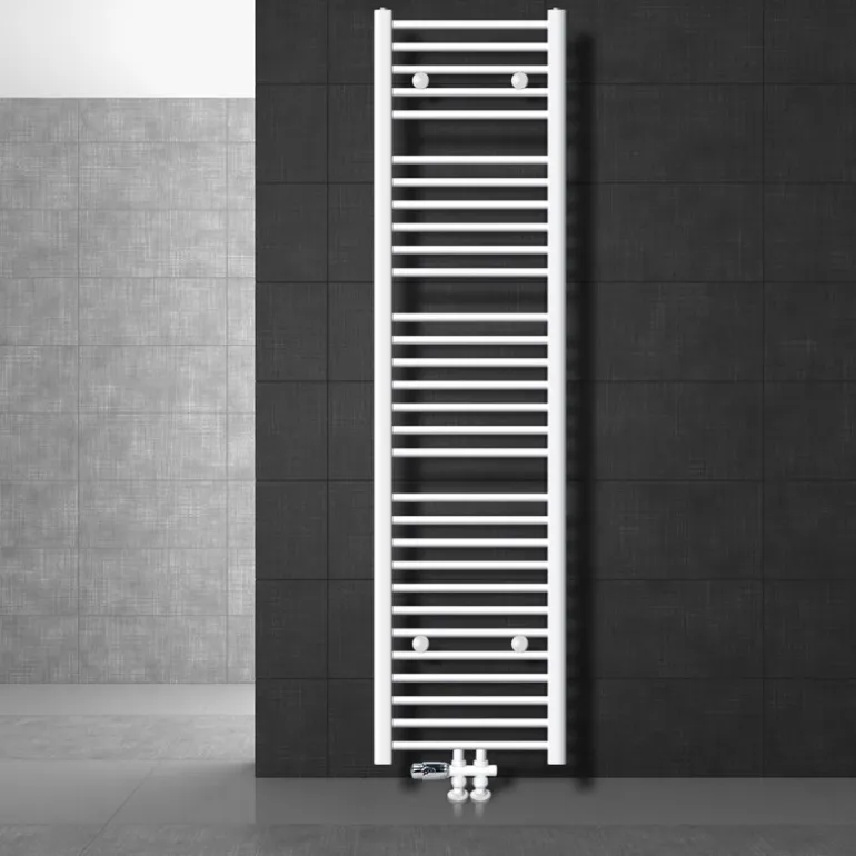 Badheizkörper Mittelanschluss 400x1800 mm Weiß gerade mit Boden Anschlussgarnitur LuxeBath