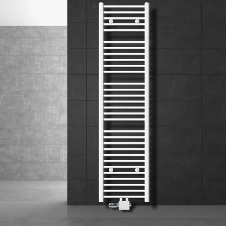 Badheizkörper Mittelanschluss 400x1800 mm Weiß gerade mit Universale Anschlussgarnitur LuxeBath