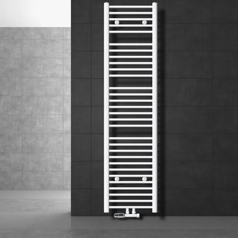 Badheizkörper Mittelanschluss 400x1800 mm Weiß gerade mit Wand Anschlussgarnitur LuxeBath