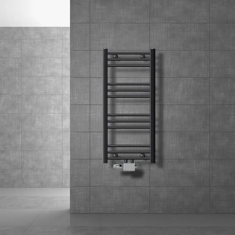 Badheizkörper Mittelanschluss 400x800 mm Anthrazit gerade mit Universale Anschlussgarnitur LuxeBath