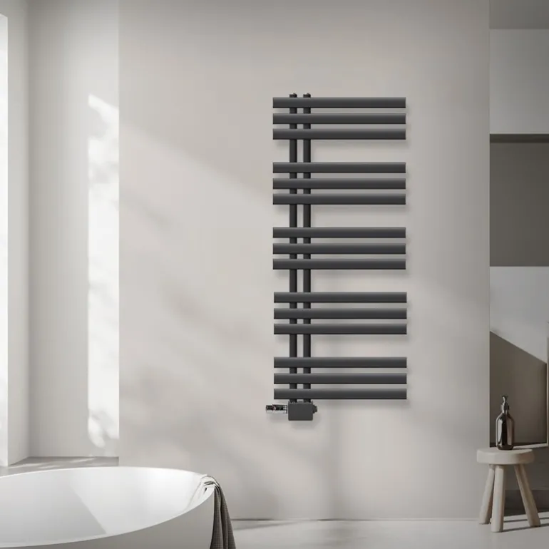 Badheizkörper Mittelanschluss 500x1200 mm Anthrazit mit Universale Anschlussgarnitur LuxeBath