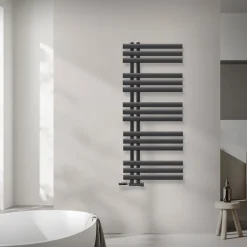 Badheizkörper Mittelanschluss 500x1200 mm Anthrazit mit Wand Anschlussgarnitur LuxeBath