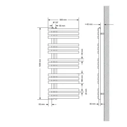 Badheizkörper Mittelanschluss 500x1200 mm Chrom mit Heizstab 1200W LuxeBath