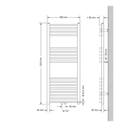 Badheizkörper Mittelanschluss 500x1200 mm Weiß gebogen inkl. Montagematerial LuxeBath