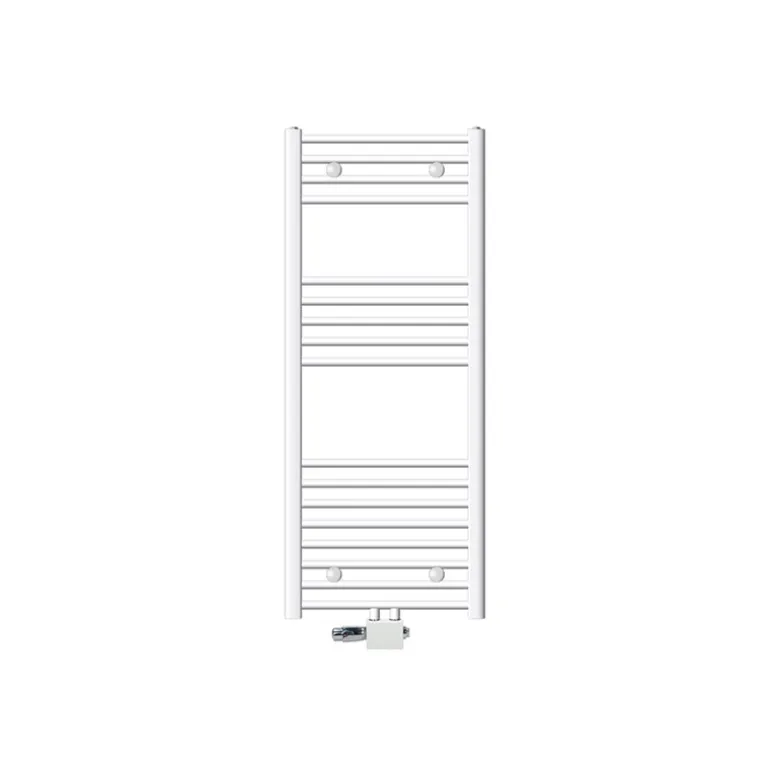 Badheizkörper Mittelanschluss 500x1200 mm Weiß gebogen mit Universale Anschlussgarnitur LuxeBath