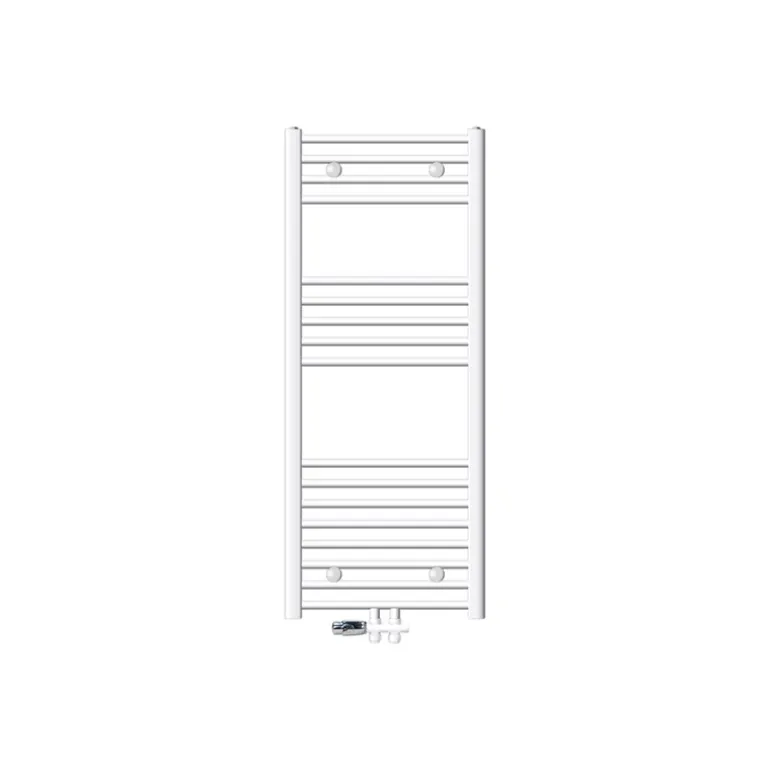 Badheizkörper Mittelanschluss 500x1200 mm Weiß gerade mit Boden Anschlussgarnitur LuxeBath