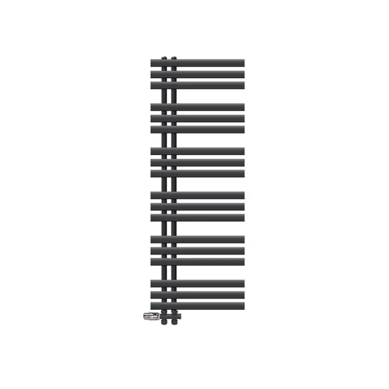 Badheizkörper Mittelanschluss 500x1400 mm Anthrazit mit Boden Anschlussgarnitur LuxeBath