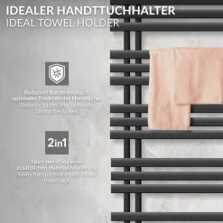 Badheizkörper Mittelanschluss 500x1400 mm Anthrazit mit Boden Anschlussgarnitur LuxeBath
