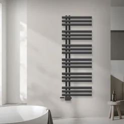 Badheizkörper Mittelanschluss 500x1400 mm Anthrazit mit Universale Anschlussgarnitur LuxeBath
