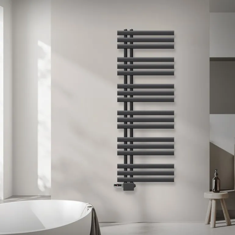 Badheizkörper Mittelanschluss 500x1400 mm Anthrazit mit Universale Anschlussgarnitur LuxeBath