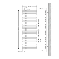 Badheizkörper Mittelanschluss 500x1400 mm Anthrazit mit Universale Anschlussgarnitur LuxeBath