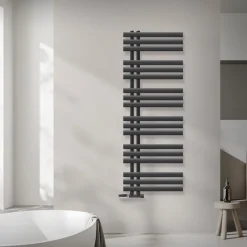 Badheizkörper Mittelanschluss 500x1400 mm Anthrazit mit Wand Anschlussgarnitur LuxeBath