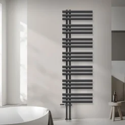 Badheizkörper Mittelanschluss 500x1600 mm Anthrazit mit Boden Anschlussgarnitur LuxeBath