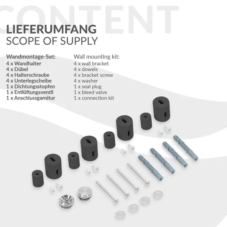 Badheizkörper Mittelanschluss 500x1600 mm Anthrazit mit Universal Anschlussgarnitur LuxeBath