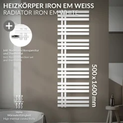 Badheizkörper Mittelanschluss 500x1600 mm Weiß mit Boden Anschlussgarnitur LuxeBath