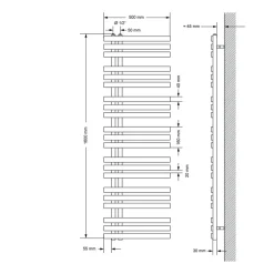Badheizkörper Mittelanschluss 500x1600 mm Weiß mit Boden Anschlussgarnitur LuxeBath