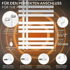 Badheizkörper Mittelanschluss 500x1600 mm Weiß mit Heizstab 1200W LuxeBath