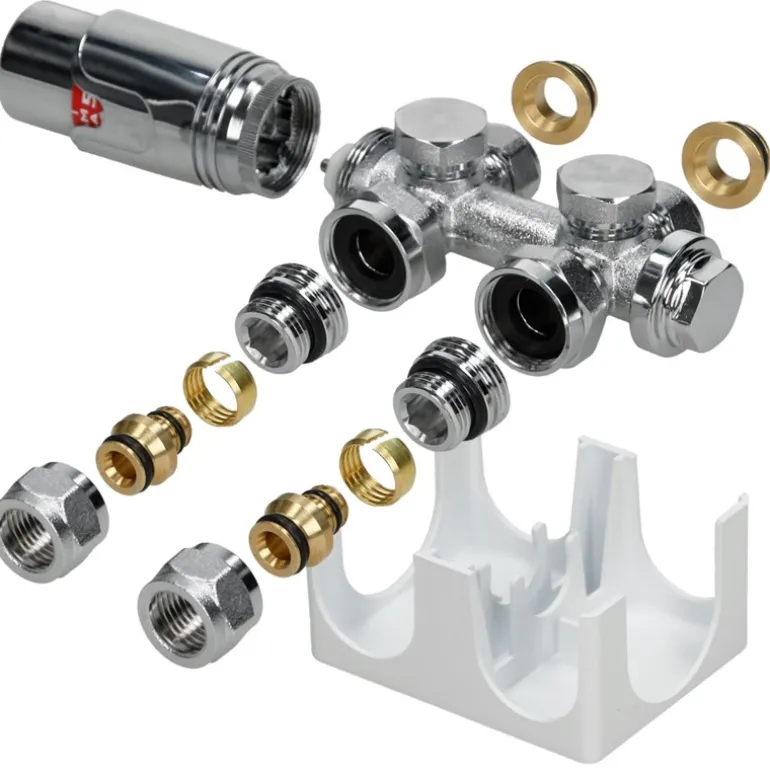 Badheizkörper Mittelanschluss 500x1600 mm Weiß mit Universale Anschlussgarnitur LuxeBath
