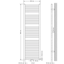 Badheizkörper Mittelanschluss 500x1800 mm Chrome gerade mit Boden Anschlussgarnitur LuxeBath