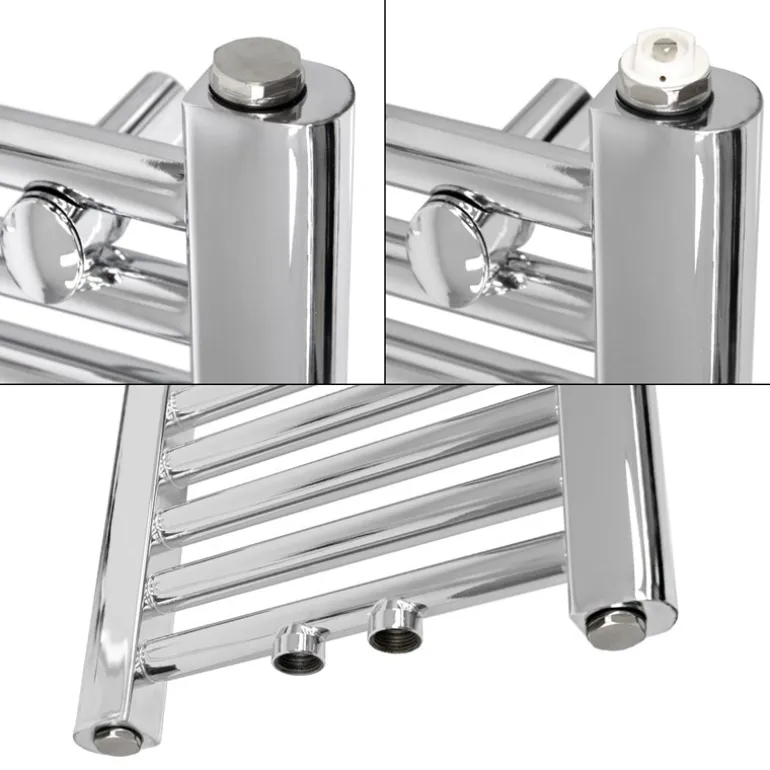 Badheizkörper Mittelanschluss 500x1800 mm Chrome gerade mit Universale Anschlussgarnitur LuxeBath