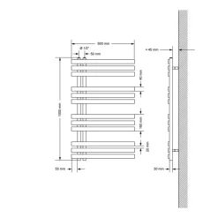 Badheizkörper Mittelanschluss 600x1000 mm Anthrazit mit Heizstab 300W LuxeBath
