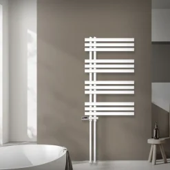 Badheizkörper Mittelanschluss 600x1000 mm Weiß mit Boden Anschlussgarnitur LuxeBath
