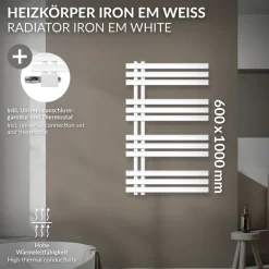 Badheizkörper Mittelanschluss 600x1000 mm Weiß mit Universale Anschlussgarnitur LuxeBath