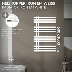 Badheizkörper Mittelanschluss 600x1000 mm Weiß mit Wand Anschlussgarnitur LuxeBath