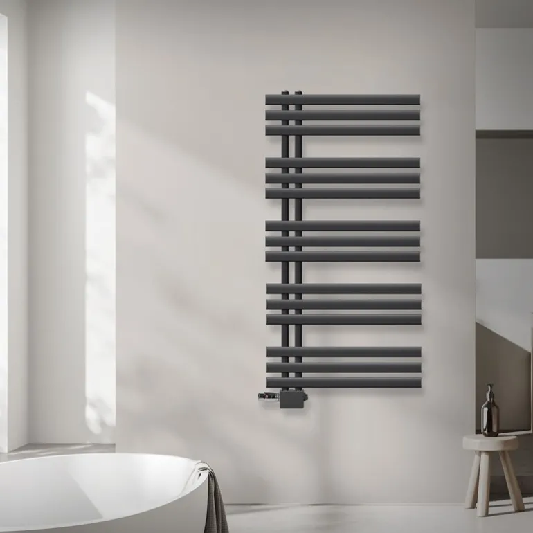 Badheizkörper Mittelanschluss 600x1200 mm Anthrazit mit Universal Anschlussgarnitur LuxeBath