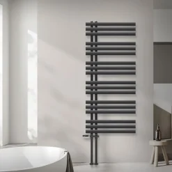 Badheizkörper Mittelanschluss 600x1400 mm Anthrazit mit Boden Anschlussgarnitur LuxeBath