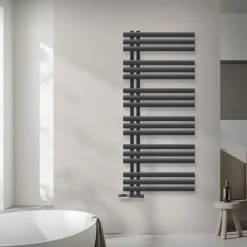 Badheizkörper Mittelanschluss 600x1400 mm Anthrazit mit Wand Anschlussgarnitur LuxeBath