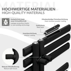 Badheizkörper Mittelanschluss 600x1400 mm Schwarz matt mit Universal Thermostatventil LuxeBath